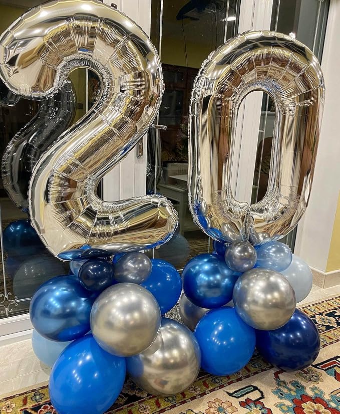 40 Inch Silver 20 Number Balloons Giant 20 Balloons Silver Birthday 20 Balloons - Image 6