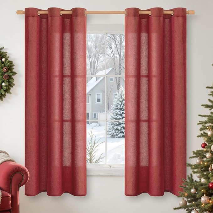 YoungsTex Burgundy Red Linen Curtains 63 Inch Length by YoungsTex