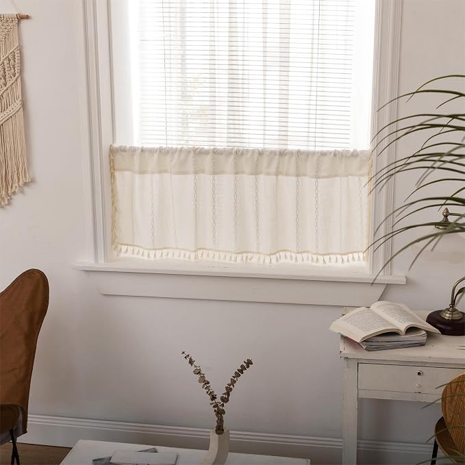 Sutuo Home White Boho Valance Curtains Tier 36 inches - Image 2