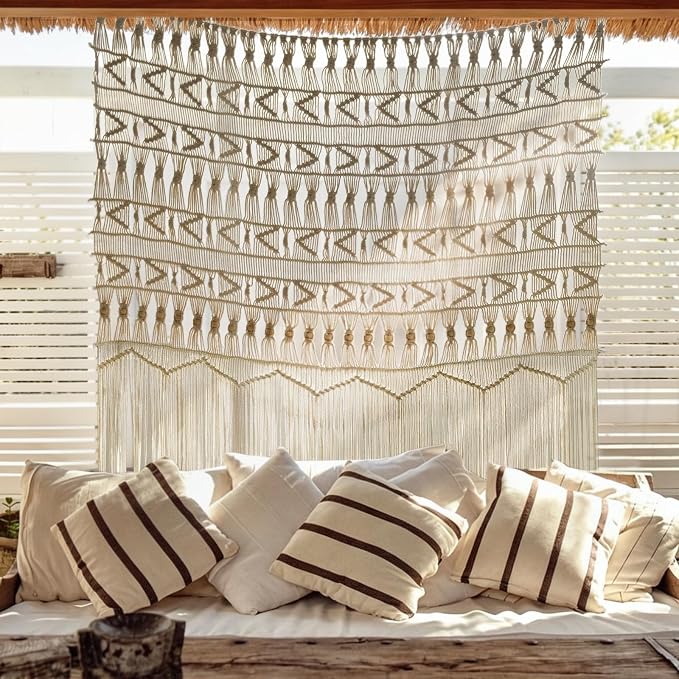 Macrame Curtain Doorway Window Decor Boho Room Divider 52" W*56" L | Handwoven by FLBER