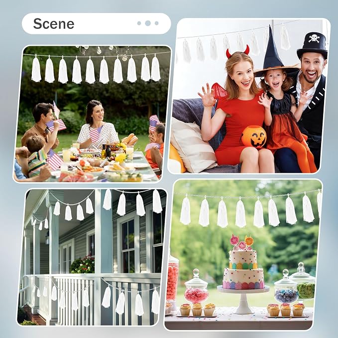 30pcs White Garland, Paper Fringe Banner, DIY Paper Tassels Garland - Image 4