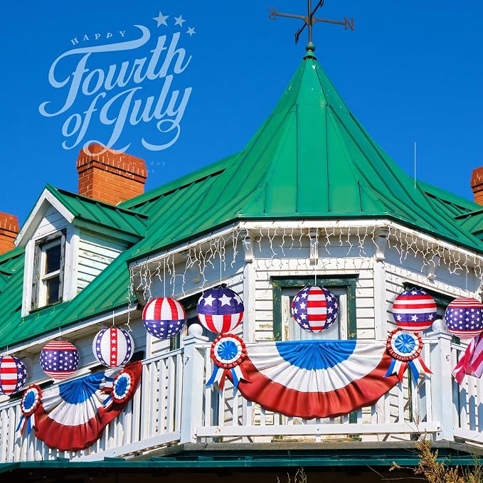 Panelee 12 Pcs Patriotic Hanging Paper Lanterns 4th of July Party Decorations - Image 5