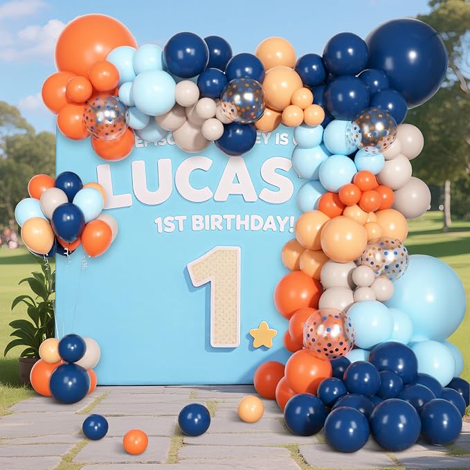 170Pcs Royal Blue and Orange Balloon Arch Garland Kit | Navy Light Blue Orange - Image 4
