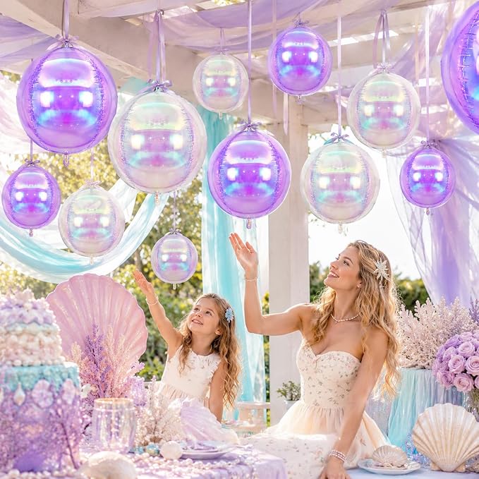 Biapian 12 Pcs Iridescent Round Foil Balloons, Different Size Holographic - Image 6