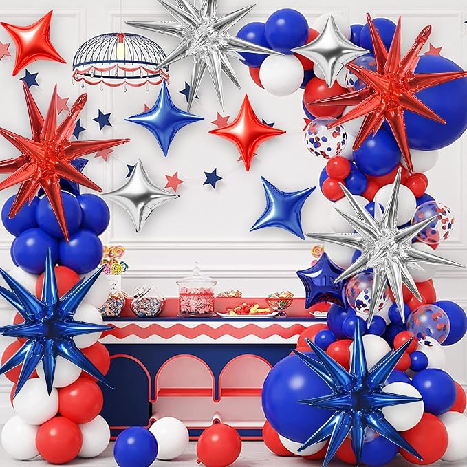 TONIFUL 18Pcs 22Inch Red Blue Silver Explosion Star Mylar Balloons and 10Inch - Image 6