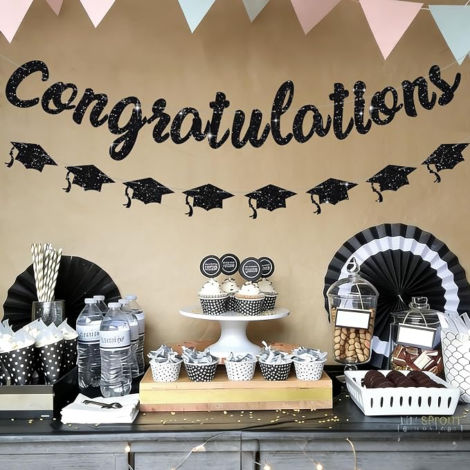 Black Glitter Congratulations Banner, 2026 Graduation Party Decorations Grad - Image 4