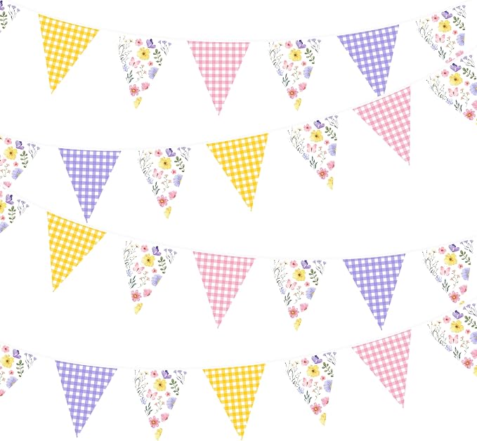 32Ft Wildflower Party Decorations Pink Purple Yellow Gingham Plaid Flowers by pinkblume