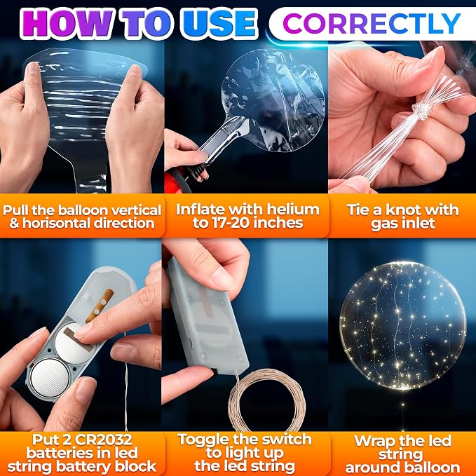 LED Light Up Balloons 10 Pcs, 20 Inch Clear Balloons - Image 3