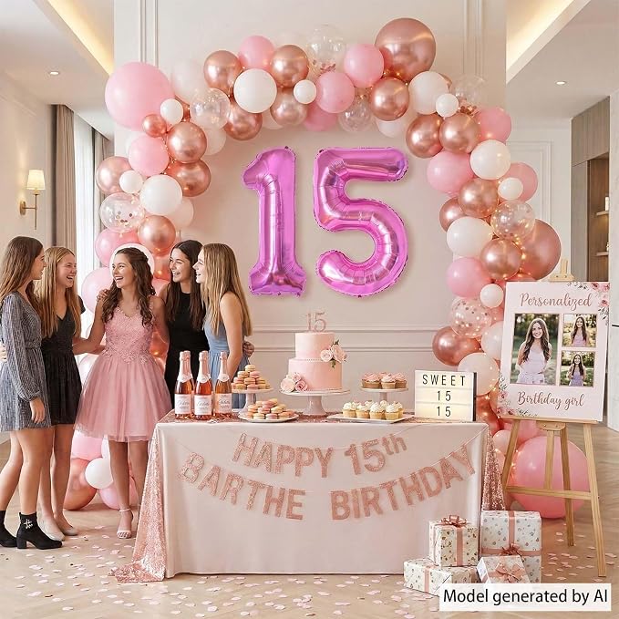 Pink Number 15 Balloon 40 Inch, Shimmering Foil Digit - Image 7
