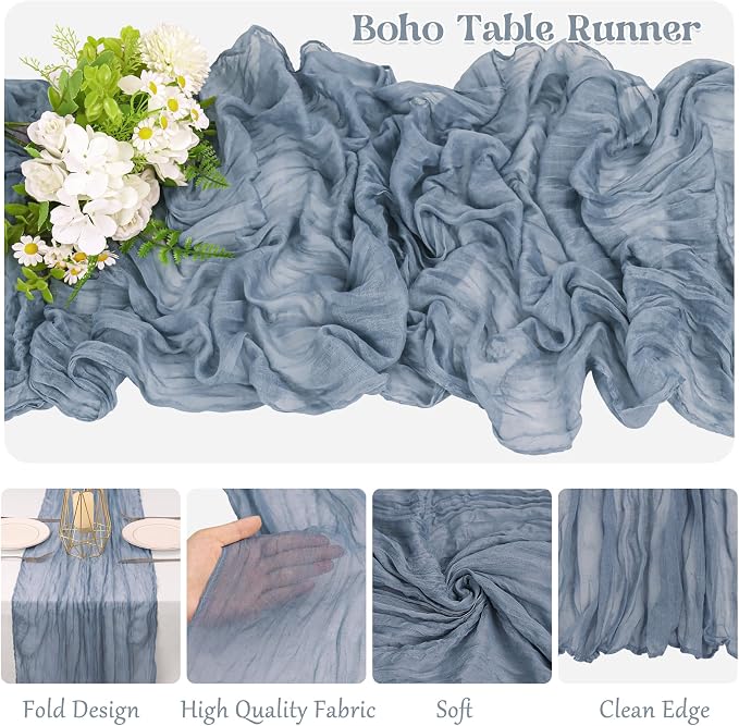 10 Pack Dusty Blue Cheesecloth Table Runner 10FT Boho Gauze Fabric Table Runner - Image 3