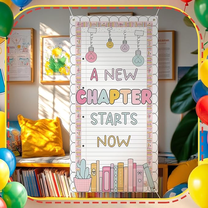HunnmingRe Classroom Door Banner Decor a New Chapter Starts Now Back to School - Image 4