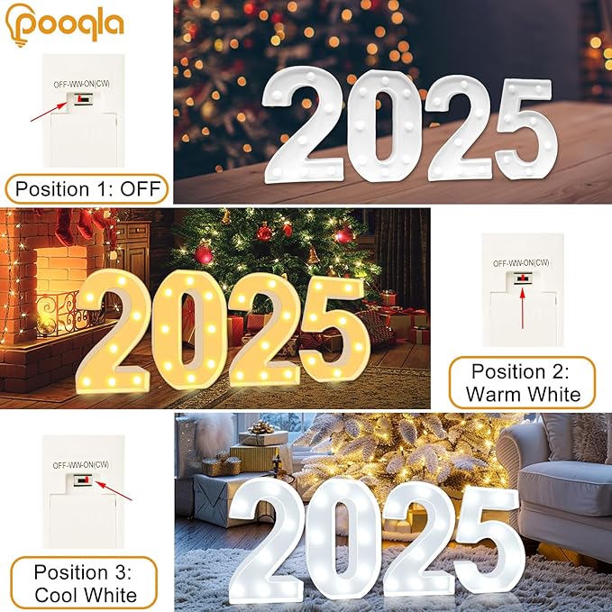 Pooqla LED Light Up Numbers, Warm White and Cool White Decorative Lighted Marquee Numbers, Light Up Numbers for 1st Birthday, Boys Girls, Party, Wedding, Bar, Night Light, Room Decor, Number 1