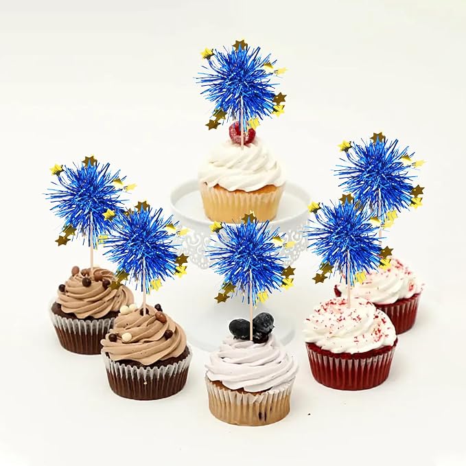 30 PCS Foil Firework Cupcake Toppers Happy Birthday Star Cupcake Picks Sparkle - Image 5