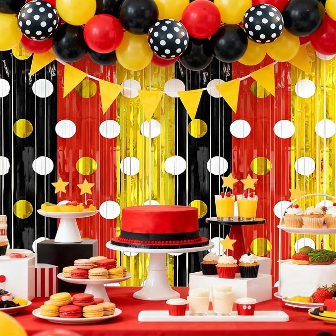 2 Packs Red Black Yellow Foil Fringe Curtain, Mouse Polka Dots Glitter Metallic - Image 3