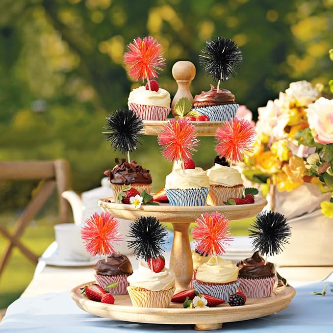 Gyufise 30Pcs Foil Firework Cupcake Toppers Sparkle Tinsel Cake Toppers Tinsel - Image 4