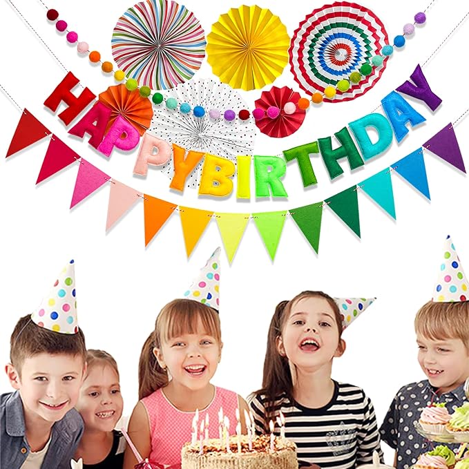 3 Pcs Pre-Strung Reusable Happy Birthday Banner, Handmade Wool Felt Ball Garland - Image 6