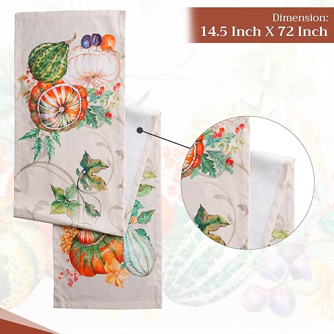 Maison d' Hermine Table Runner 100% Cotton Single Layer Table Runners 72 inches Long for Thanksgiving Christmas Decorations Home Kitchen Dining Party Wedding (Lumina, 14.5" x 72")