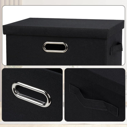 Medium 15" 21 Quart Collapsible Stackable Storage Bins with Lids, 5 Packs Black Foldable Fabric Closet Storage Boxes with Lids, Lidded Heavy-duty Linen Baskets(15x11x8)