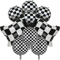 Black and White Checkered Balloons 9 Pcs 4D Checker Chequered Flag Balloon | by GGDE