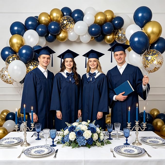 75pcs Navy Blue Gold Confetti Balloons, Dark Blue Pearl White Metallic Gold - Image 4