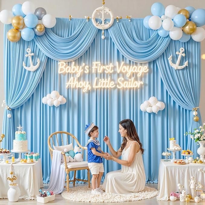 10 ft x 10 ft Wrinkle Free Baby Blue Backdrop Curtains - Image 8
