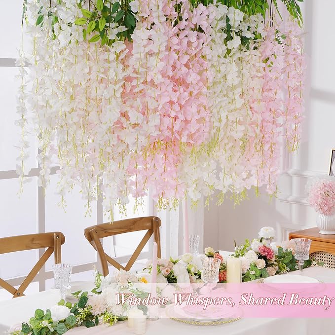40 Pack White Pink Wisteria Hanging Flowers, Fake Flowers - Image 4