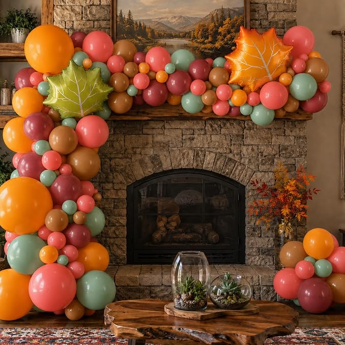 Fall Balloons with 2 Pcs Big Maple Leaves Acorn Balloons | 12 Inch Burgundy - Image 4