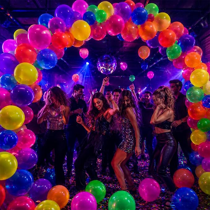 100 Pcs UV Neon Balloons, Neon Glow Party Balloons UV BlackLight Balloons glow - Image 3