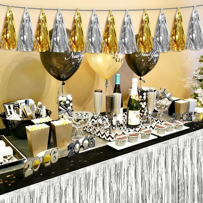 3P Gold Silver Tassel Banner Garland Metallic Foil Fringe Banner Tinsel Tassels - Image 5