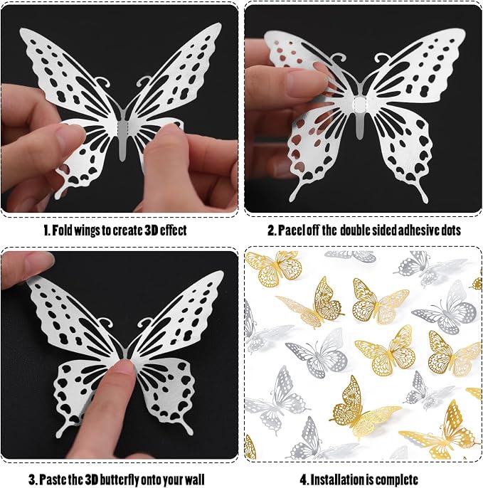 SAOROPEB 3D Butterfly Wall Decor 48 Pcs 4 Styles 3 Sizes, Butterfly Birthday - Image 7