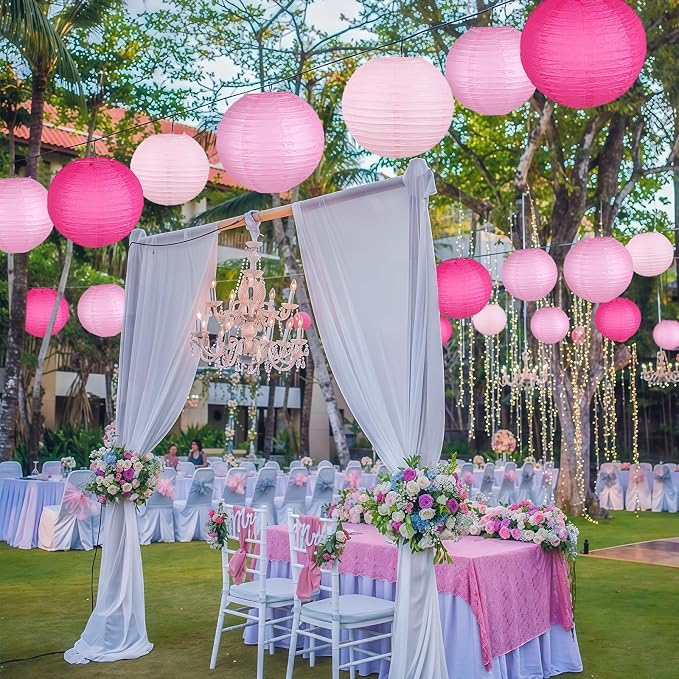 15-Pack Pink Paper Lanterns, Hanging Party Decorations | 6, 8 & 10 Inch Rose - Image 4