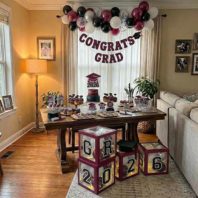 Graduation Decorations Class of 2026 Maroon Balloon Boxes and Arch Garland Kit - Image 8
