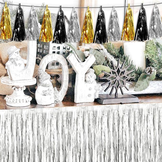 3P Black Gold Silver Tassel Banner Garland Metallic Foil Fringe Banner Tinsel - Image 5
