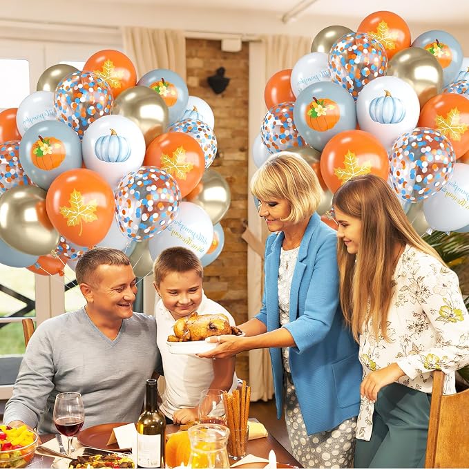 Fall Balloons, 12 Inch Pastel Orange Dusty Blue and White Balloons - Image 5