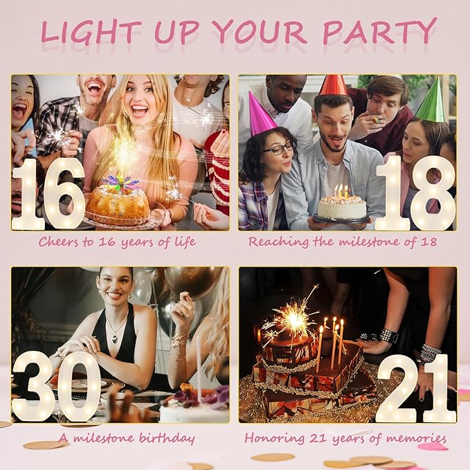 Decorative Led Light Up Numbers, 16th Birthday Decorations, Warm White Led Numbers Lights, Lighted Marquee Number Sign for Sweet 16th Party Decor