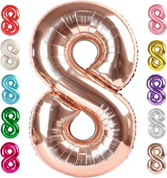 8 Balloon Numbers Birthday Decorations, 40In Rose Gold Balloons by Mluchee