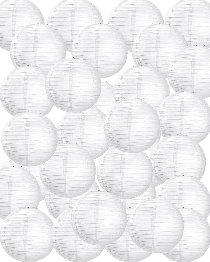 Treela 30 Pack White Chinese Japanese Paper Lanterns Decorative Hanging Round by Treela
