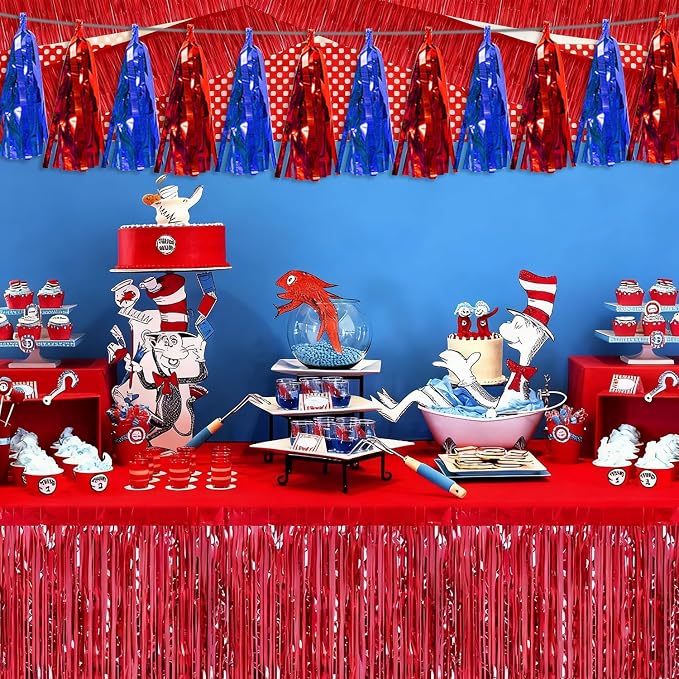 3P Blue Red Tassel Banner Garland Metallic Foil Fringe Banner Tinsel Tassels - Image 5