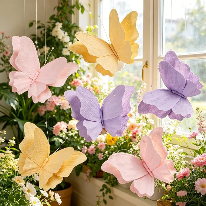 SUNBEAUTY Butterfly Party Decorations Hanging Butterfly Decorations 6Pcs Crepe - Image 3