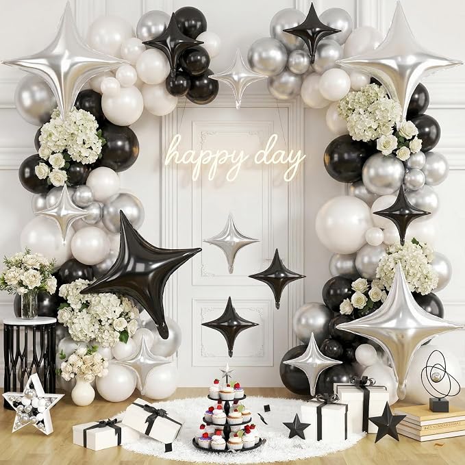 Black Silver Star Balloons, 26 Inch and 10 Inch Silver Stars Shaped Balloon - Image 4
