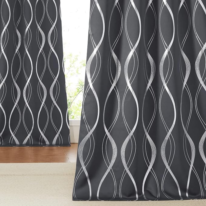 NICETOWN Blackout Curtains for Bedroom, Foil Printed Wave Lines Energy Saving - Image 2