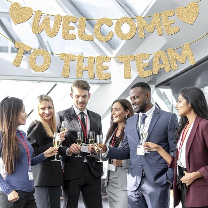BLMHTWO Pre-Strung Welcome to The Team Banner, Champagne Gold Glitter Office - Image 7