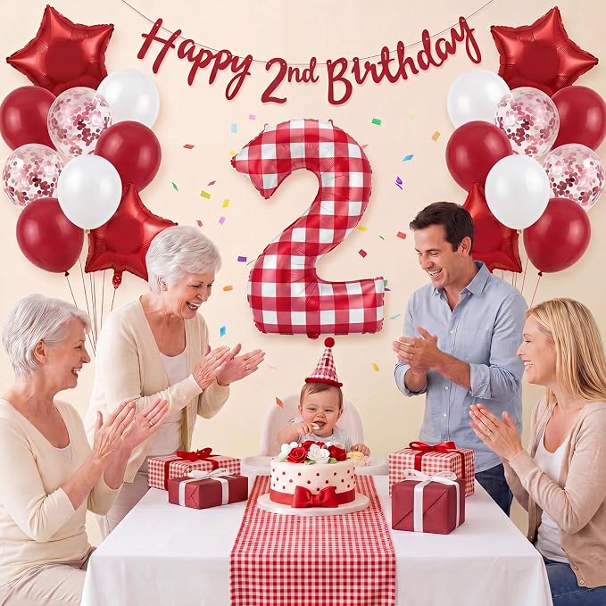 Jenaai 40 Inch Gingham 2nd Balloon Large Number 2 Plaid Balloons - Image 6