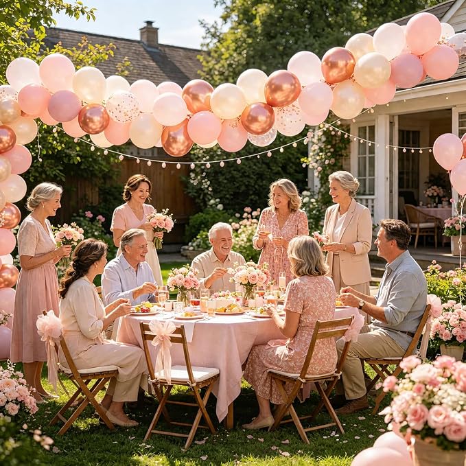 Dusty Pink Balloons, Blush Pink Metallic Rose Gold Double Stuffed Pearl White - Image 4