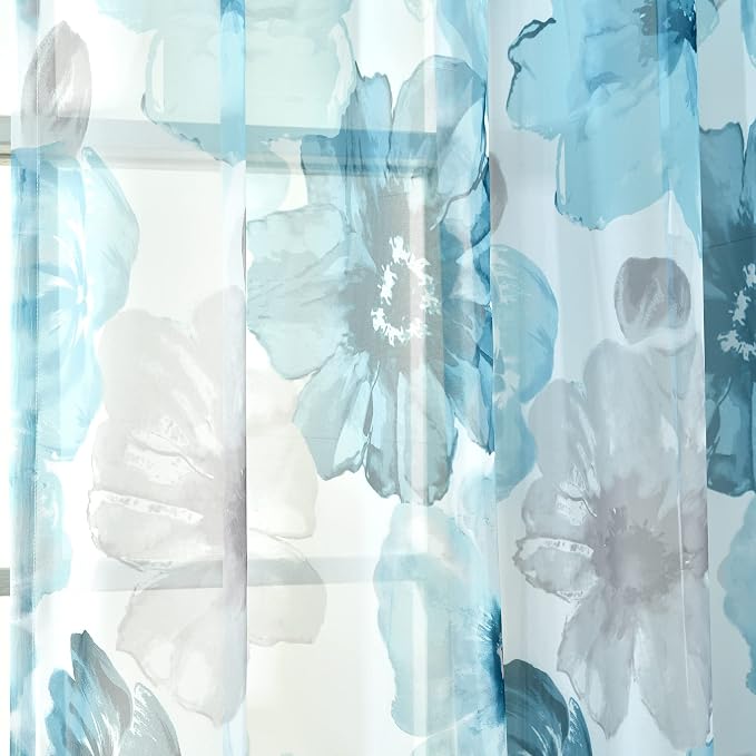 Lush Decor Leah Floral Sheer Window Curtain Panels Pair 52"W x 84"L Blue - Image 5