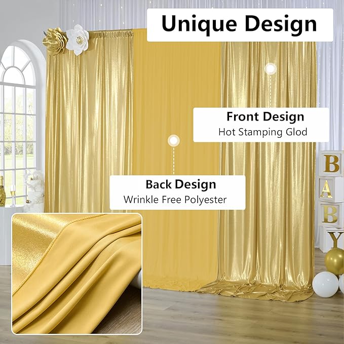 30x10 ft Wrinkle Free Gold Sequin Backdrop Curtain for Parties,Thick Not Fall Glitter Wedding Drape Backdrop,6 Panels 5x10ft Shimmer Photo Wall Back Drop Cloth for Graduation Photography Background