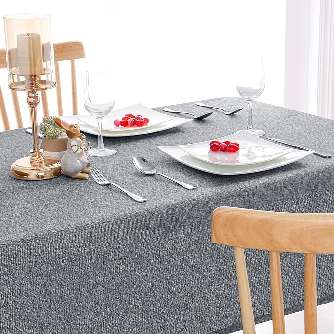 Hiasan Faux Linen Rectangle Tablecloth - Wrinkle and Stain Resistant Washable Table Cloth for Kitchen Dining Room Holiday Table Cover for Dinner, Grey, 60 x 140 Inch