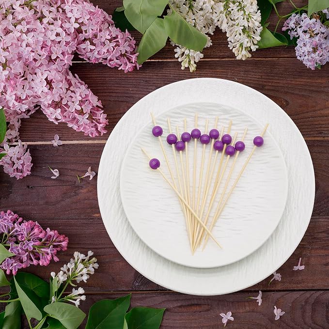 Minisland Purple Pearl Bamboo Cocktail Picks, Fancy Appetizer Toothpicks | 4.7 - Image 3