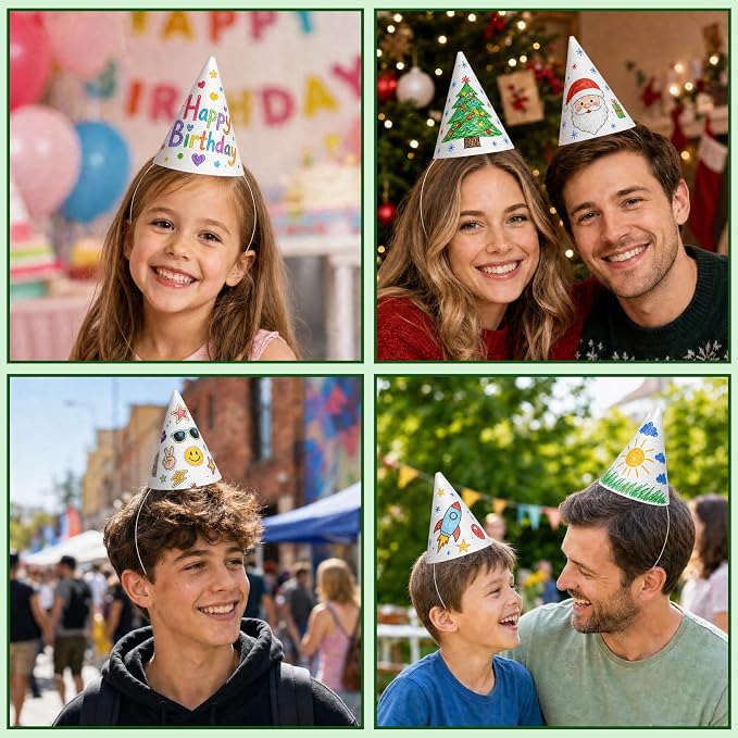 WEOXPR White Paper Party Hats for Birthday, Decorative Bulk Cone Hat for Adults - Image 5