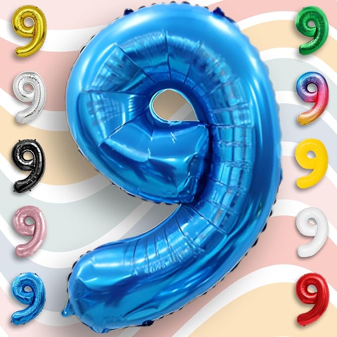 Blue Number Balloon 9 Mylar Foil Balloons 16 inch - Image 6